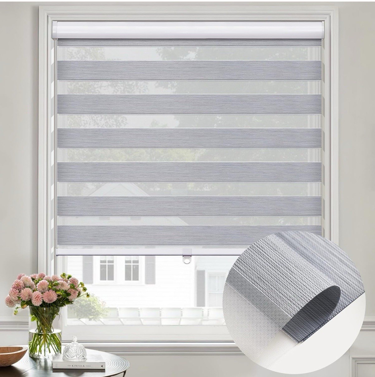 SET of 4 Zebra Blinds 18×48 Gray Blackout Roller Shades Cordless Filters Light
