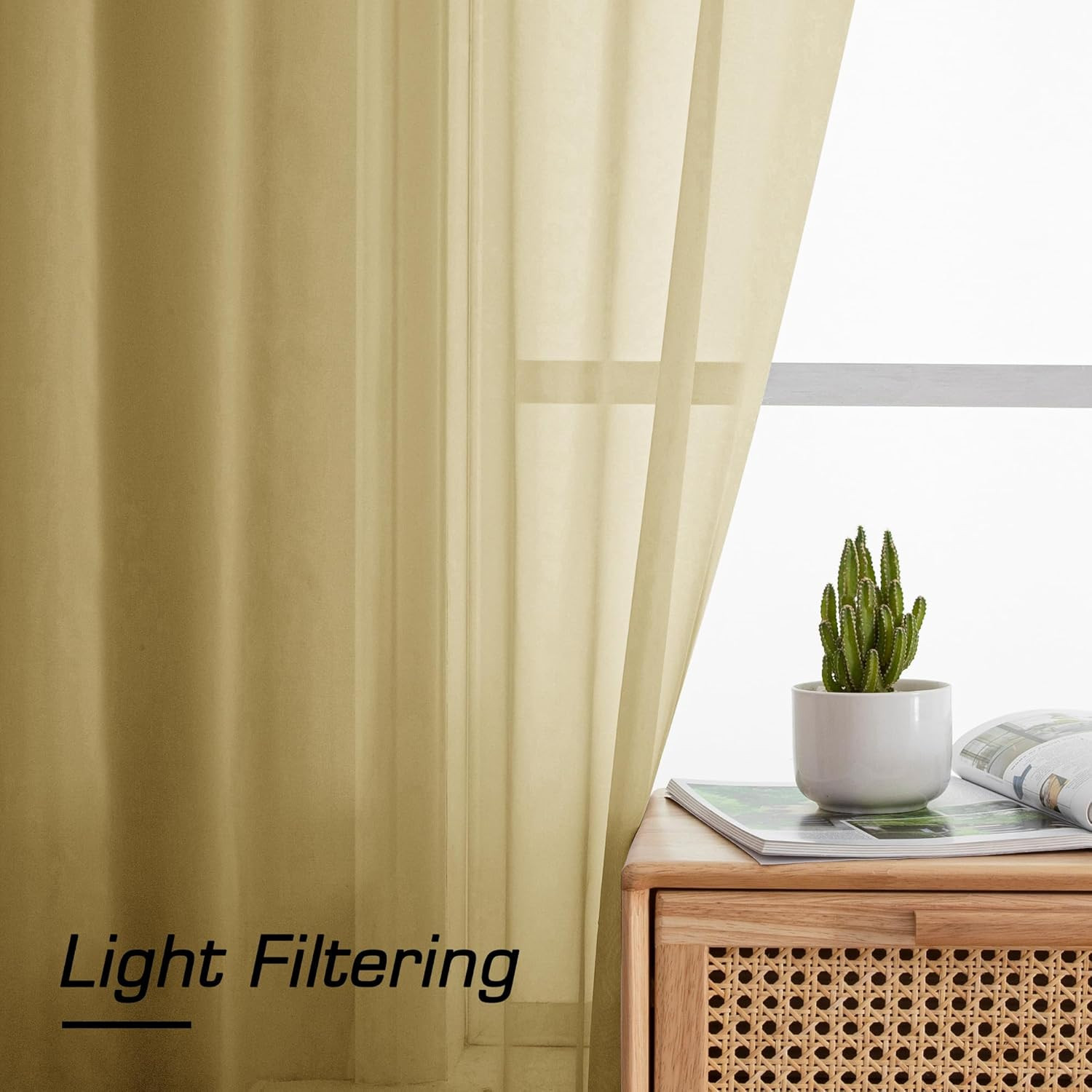 Short Sheer Curtains 45 Inch Length for Small 42″W X 45″L (Pack of 2) Gold