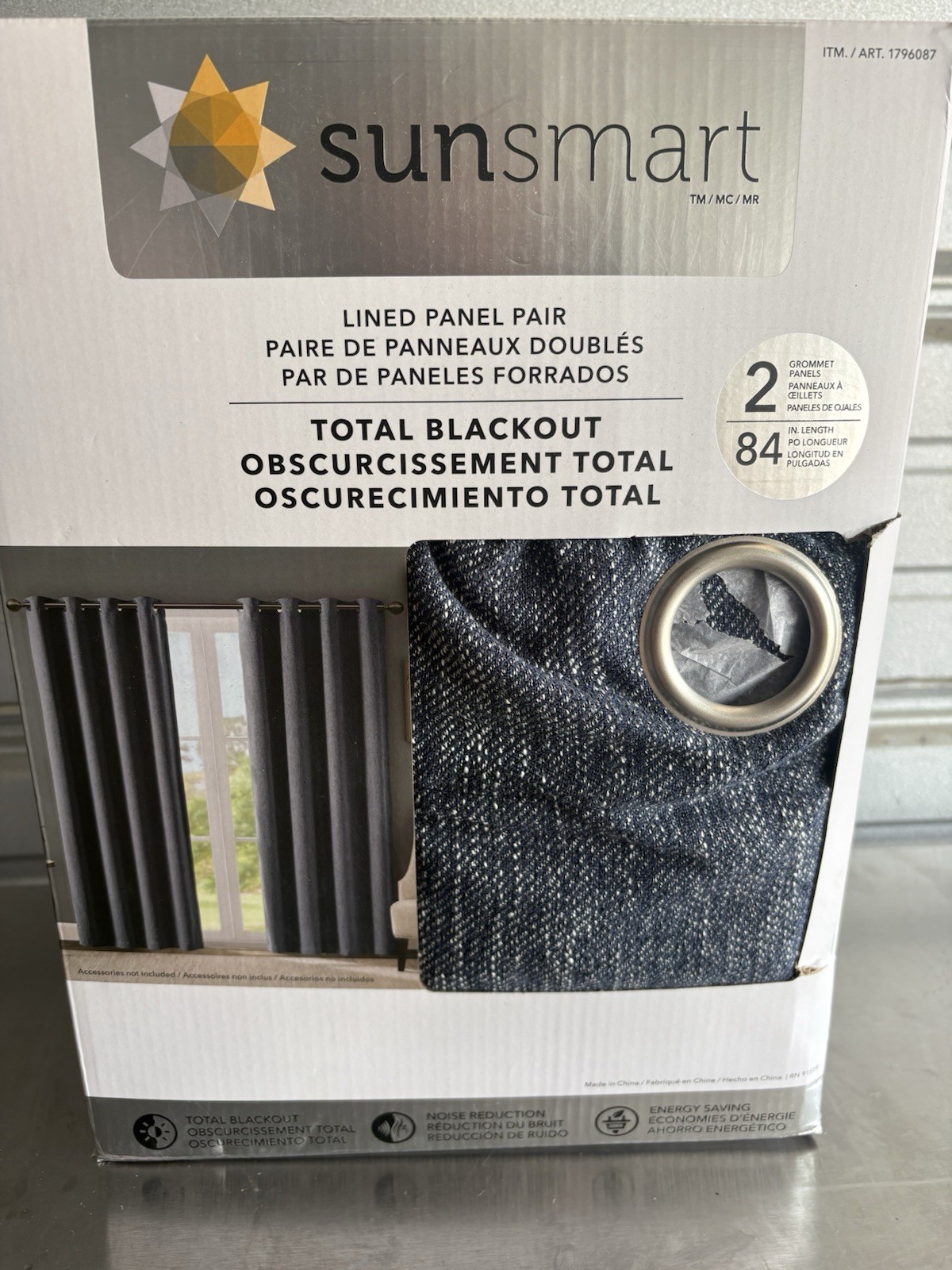 SunSmart Total Blackout Lined Panel Pair with Grommets, Indigo Blue 52” x 84”