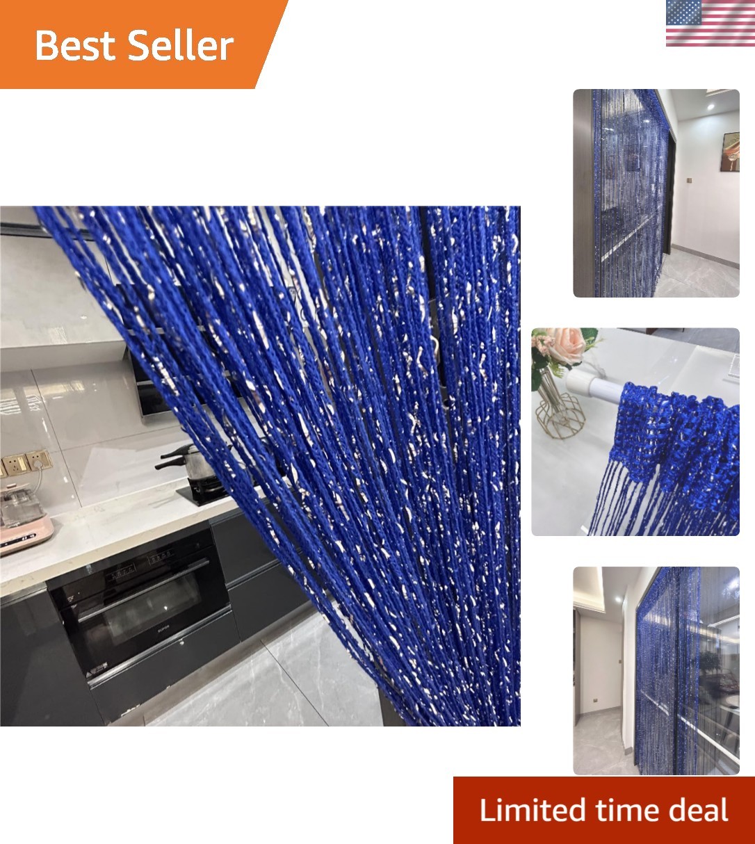 Customizable Royal Blue Room Divider String Curtain – Ideal for Home & Events