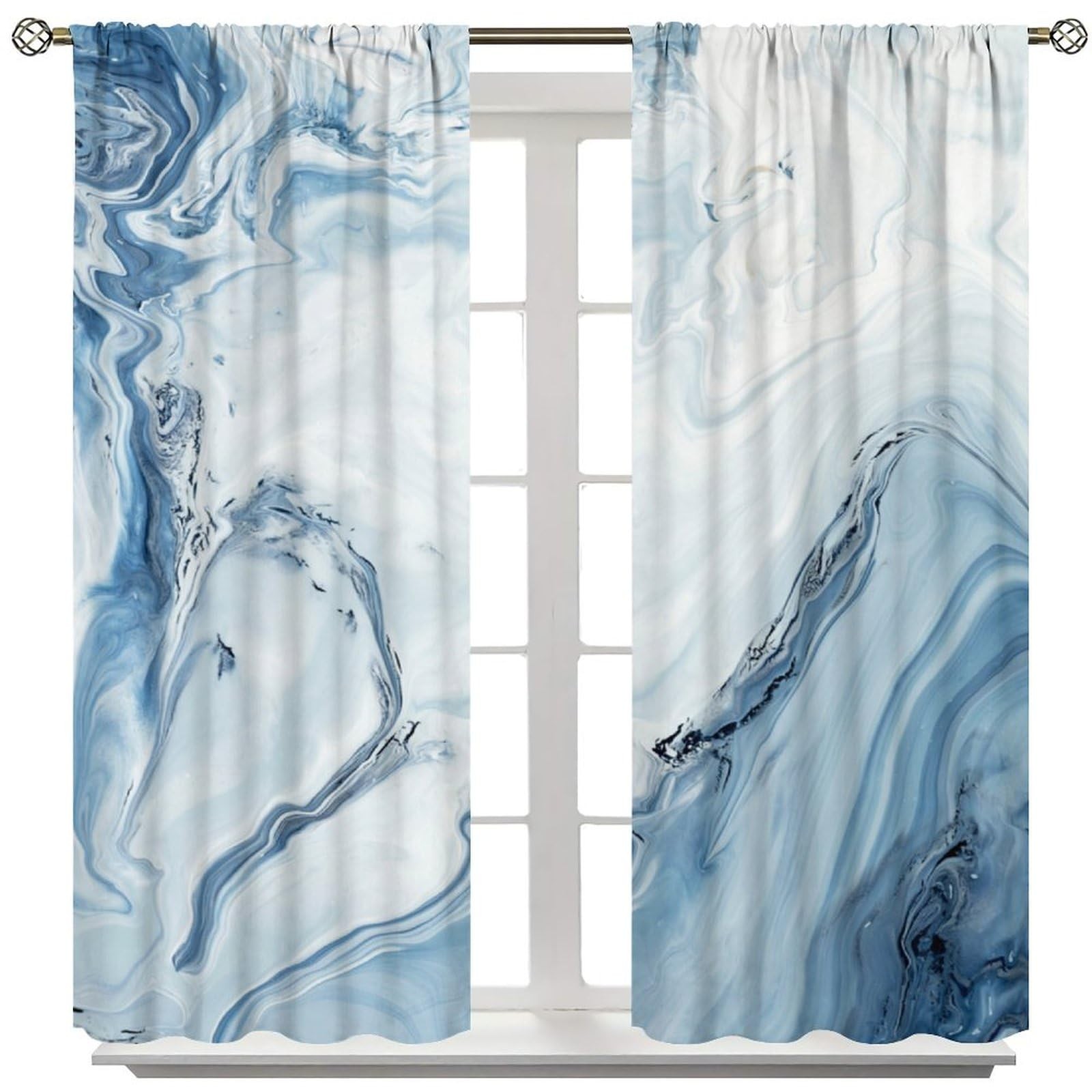 Gradient Blue Marble Curtains, Modern Ombre Abstract Elegant Marble Texture W…