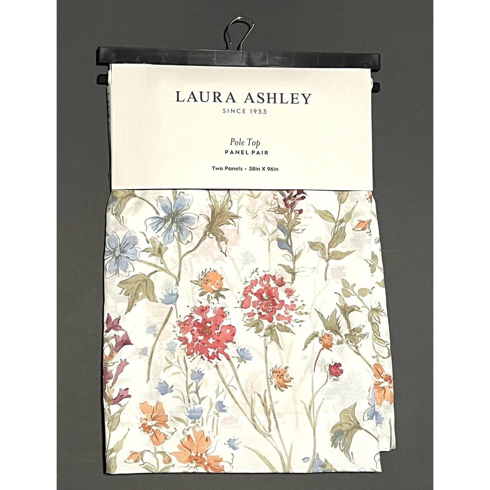 LAURA ASHLEY Wild Meadow Floral Window Curtains 2 Panels 38×96” Orange Blue Pink