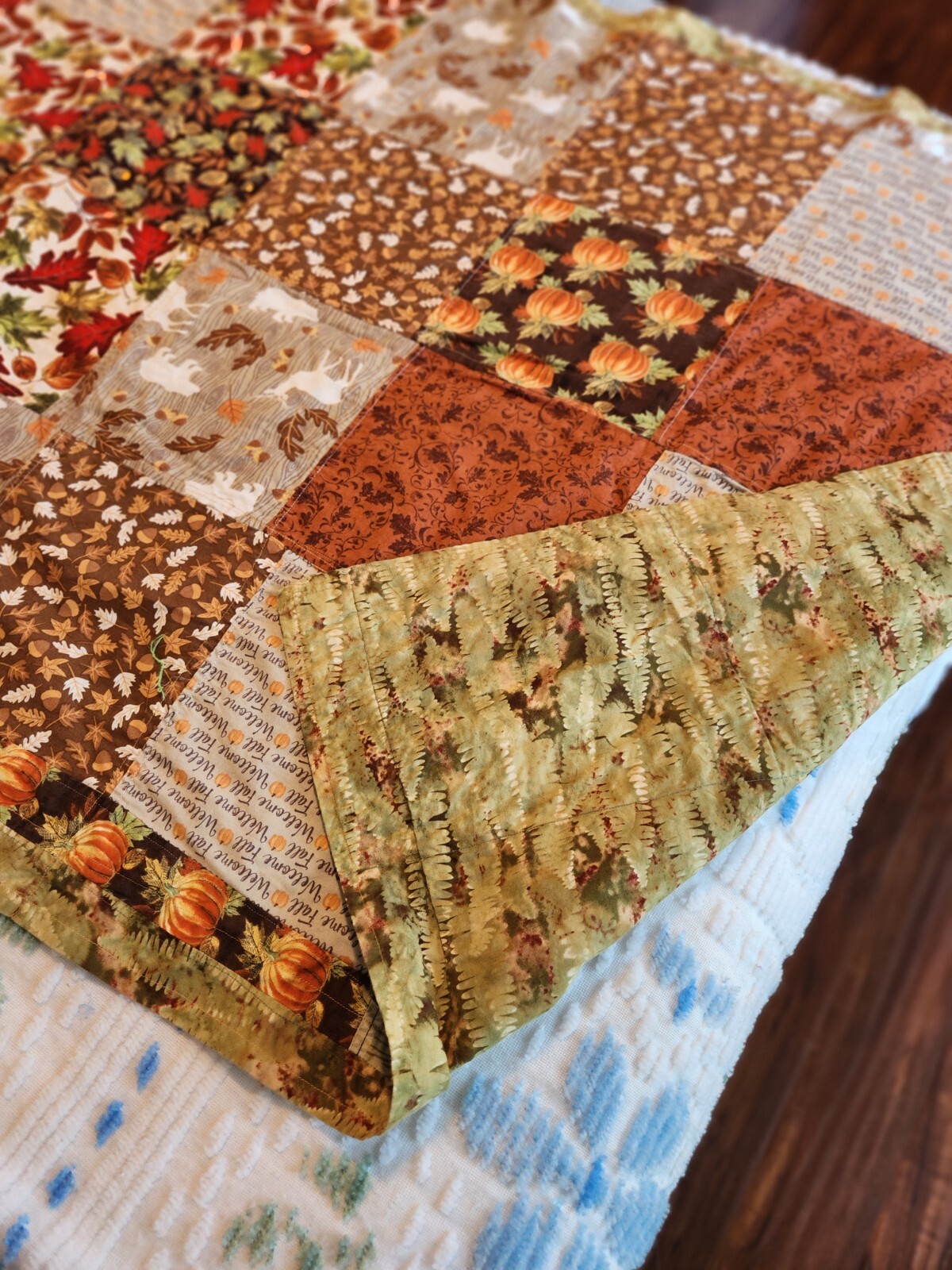Vintage Handmade Patchwork Welcome Fall Brown Orange Curtain Fabric 38″ x 62″