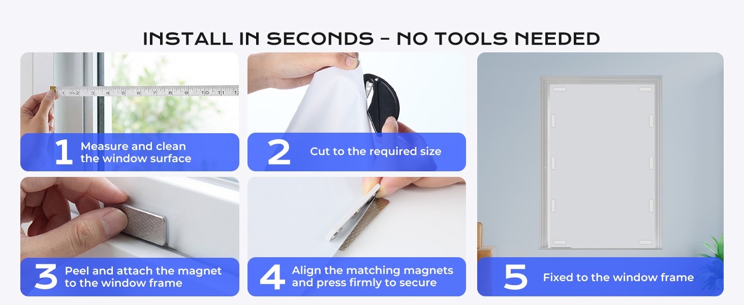 Magnetic Blackout Window Cover for Bedroom, Portable Temporary No Drill Blackout