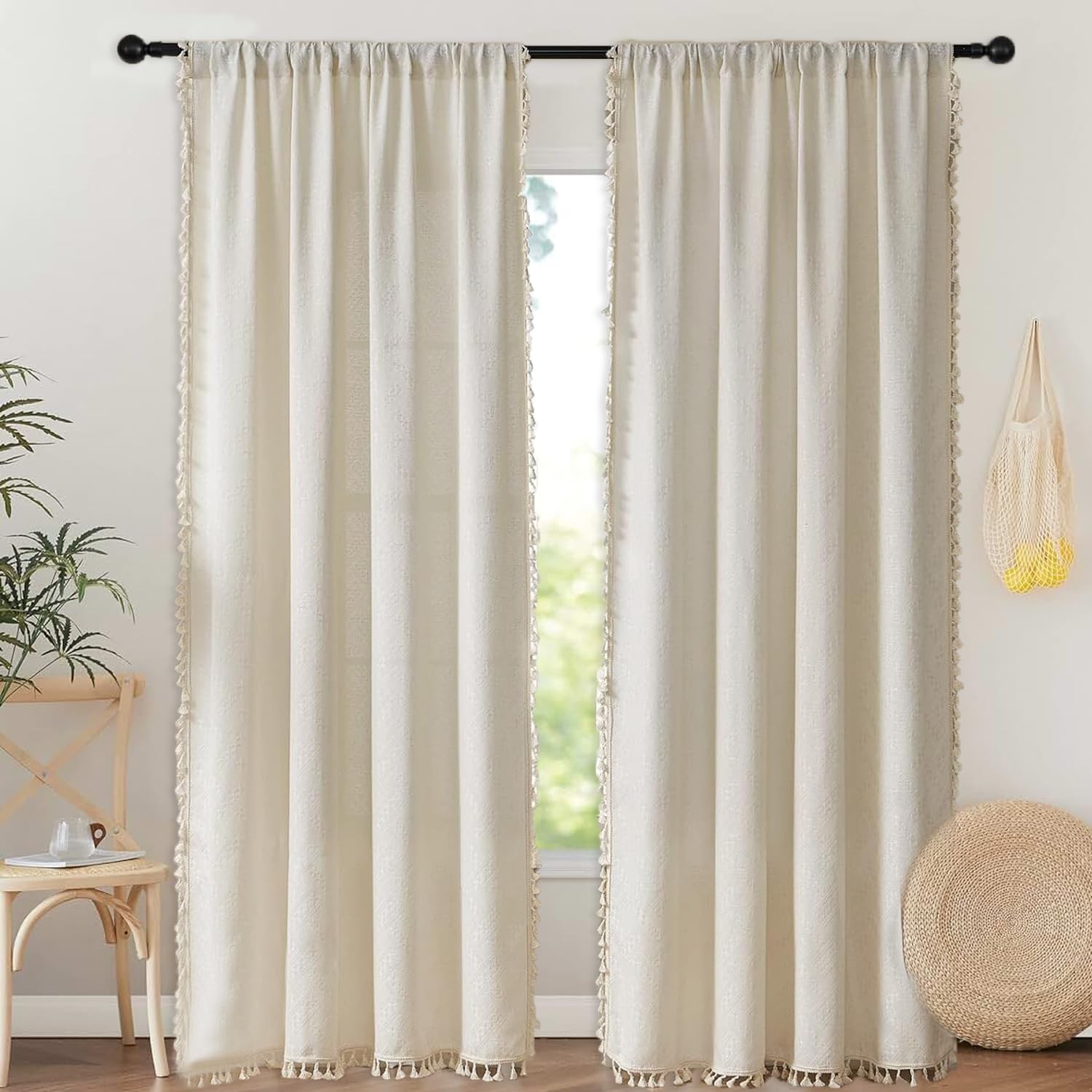 Off White Curtains for Living Room 84 Inch Length 2 Panels Boho Drapes Light …