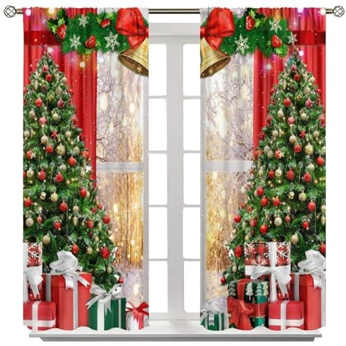 Christmas Window Curtains, Christmas Tree 20″W x 45″L (Pack of 2) Christmas-14
