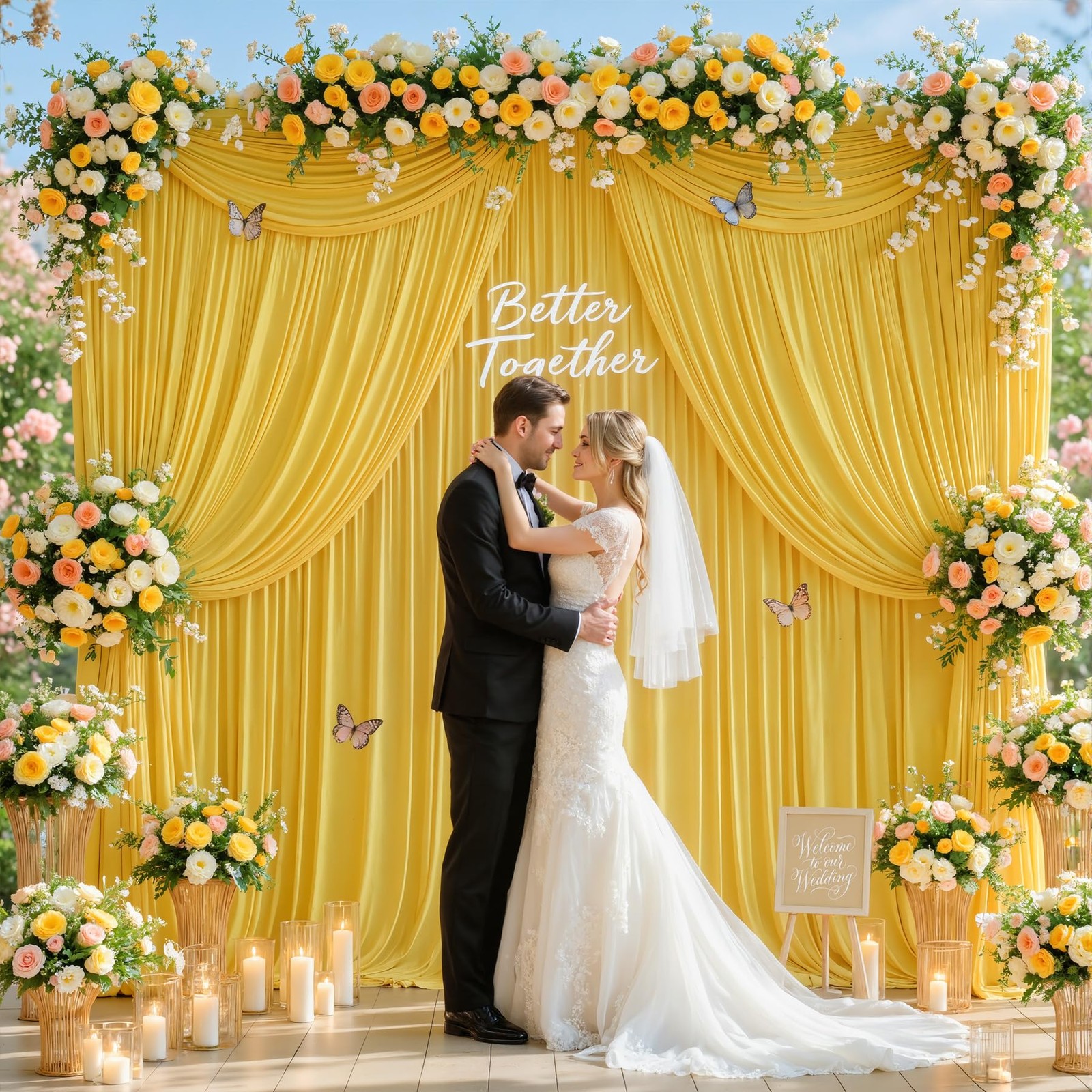 40x10ft Yellow Backdrop Curtains for Wedding W5 x H10′(8 Panels),