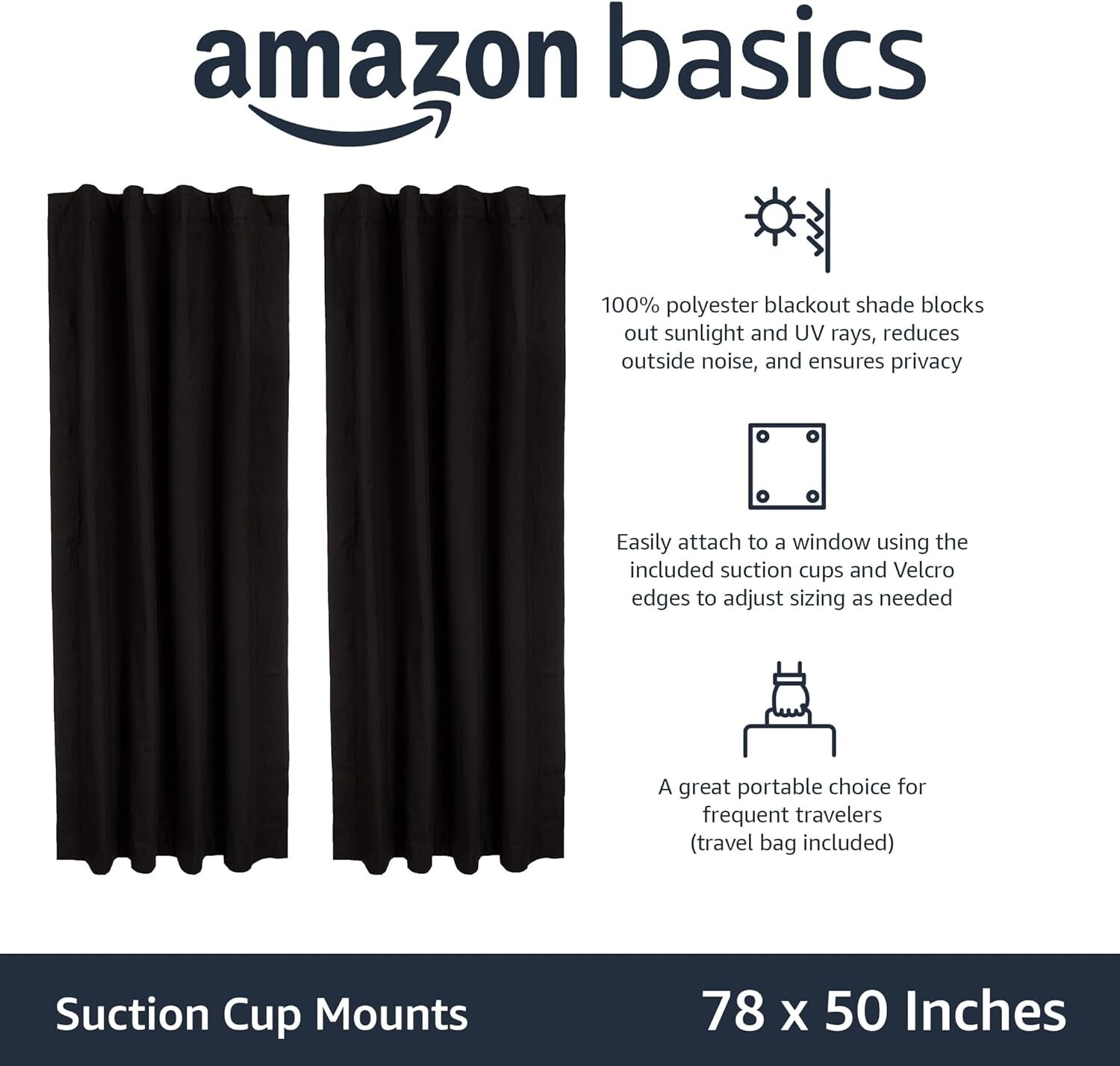 Customizable Portable Blackout Curtain Shades – Privacy, 2-Pack with Travel Bag