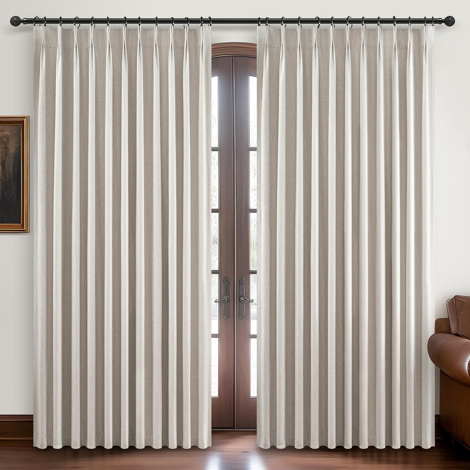 60″ Wide Blackout Curtains 84″ Long Pinch Pleated Linen Drapes – 2 Panels