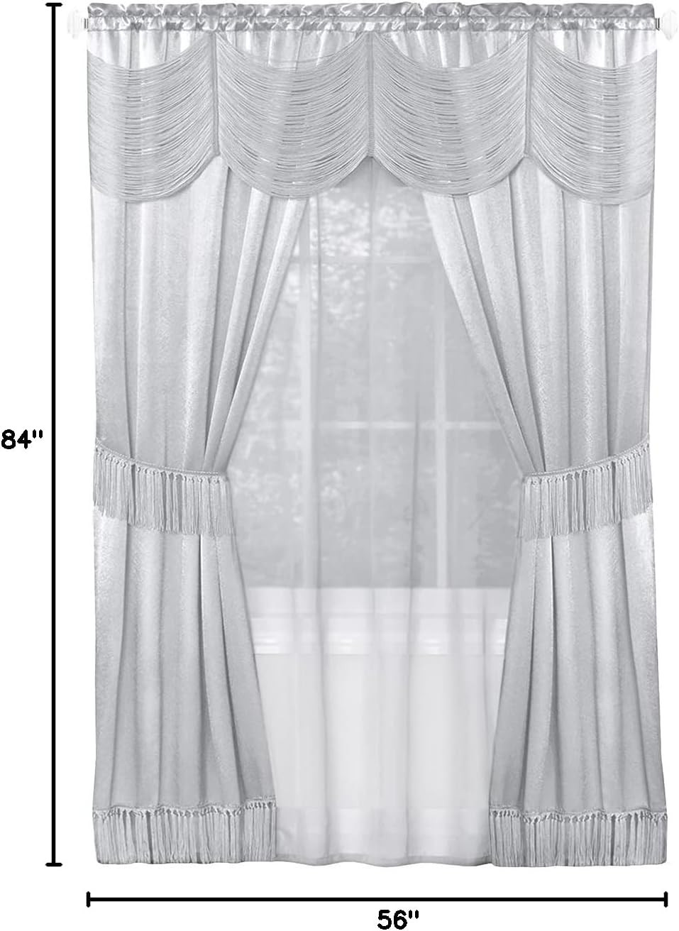 Halley Window Curtains, 6-Piece Set – 56 Inch Width, 84 Inch Length, 2 Inch Rod