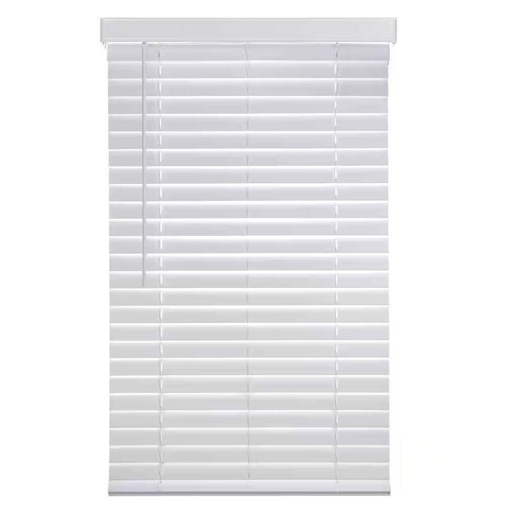 White Cordless Faux Wood Blinds for Windows with 2 In. Slats – 35 In. W X 64 In.
