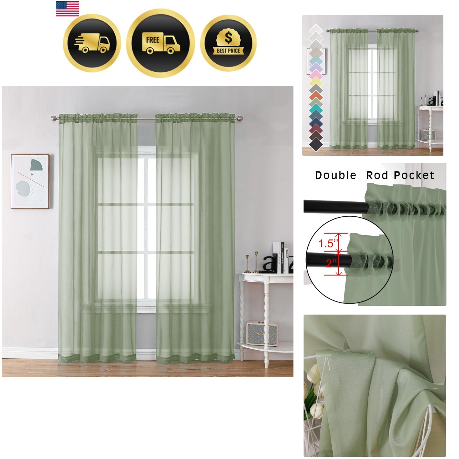 Bedroom Curtains 2 Panel Sets 84″ Inch Length – Transparent Light Weight Soft…