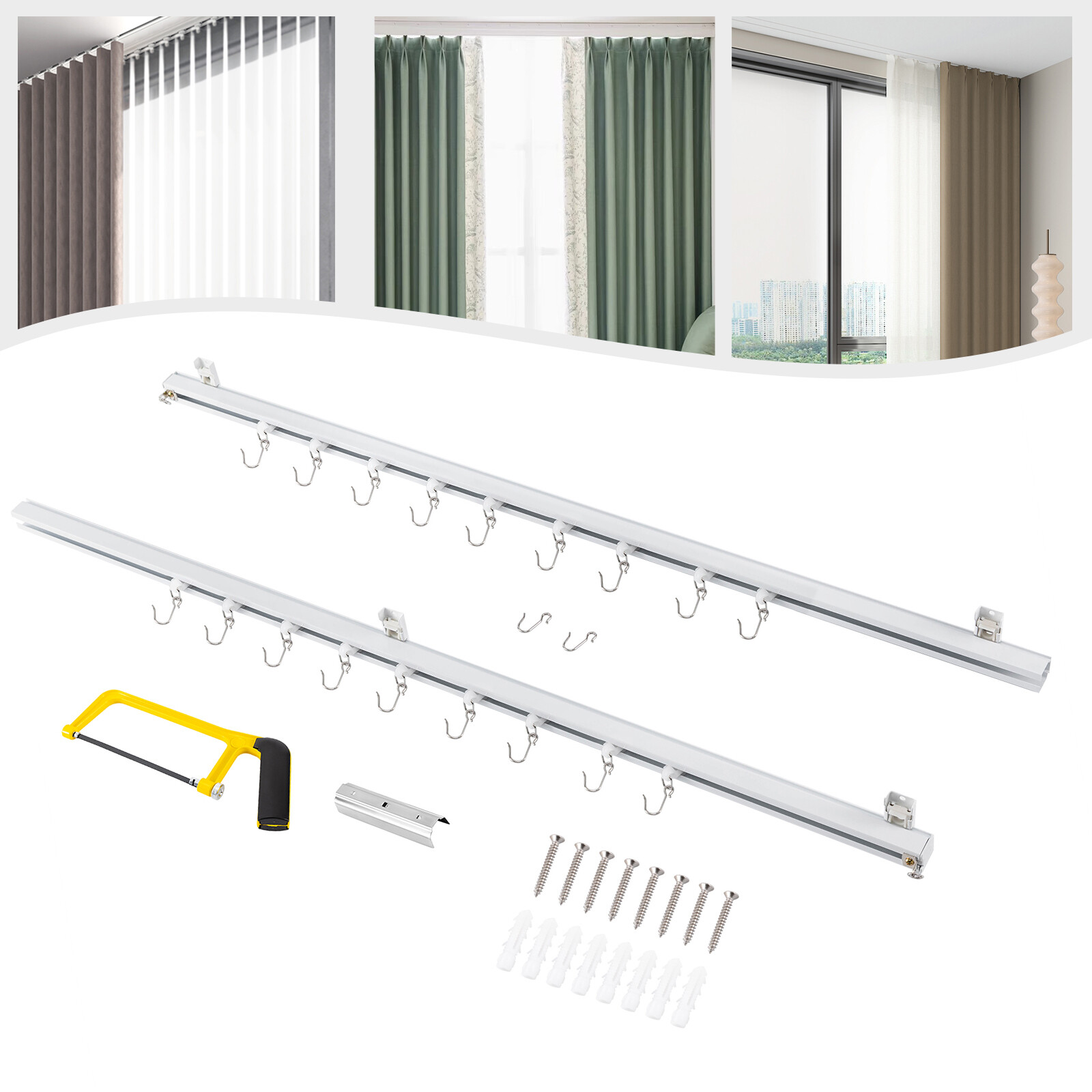 Ceiling Mounted Curtain Track Kit w/ Hooks 3ft-6ft Curtain Track for Space,White