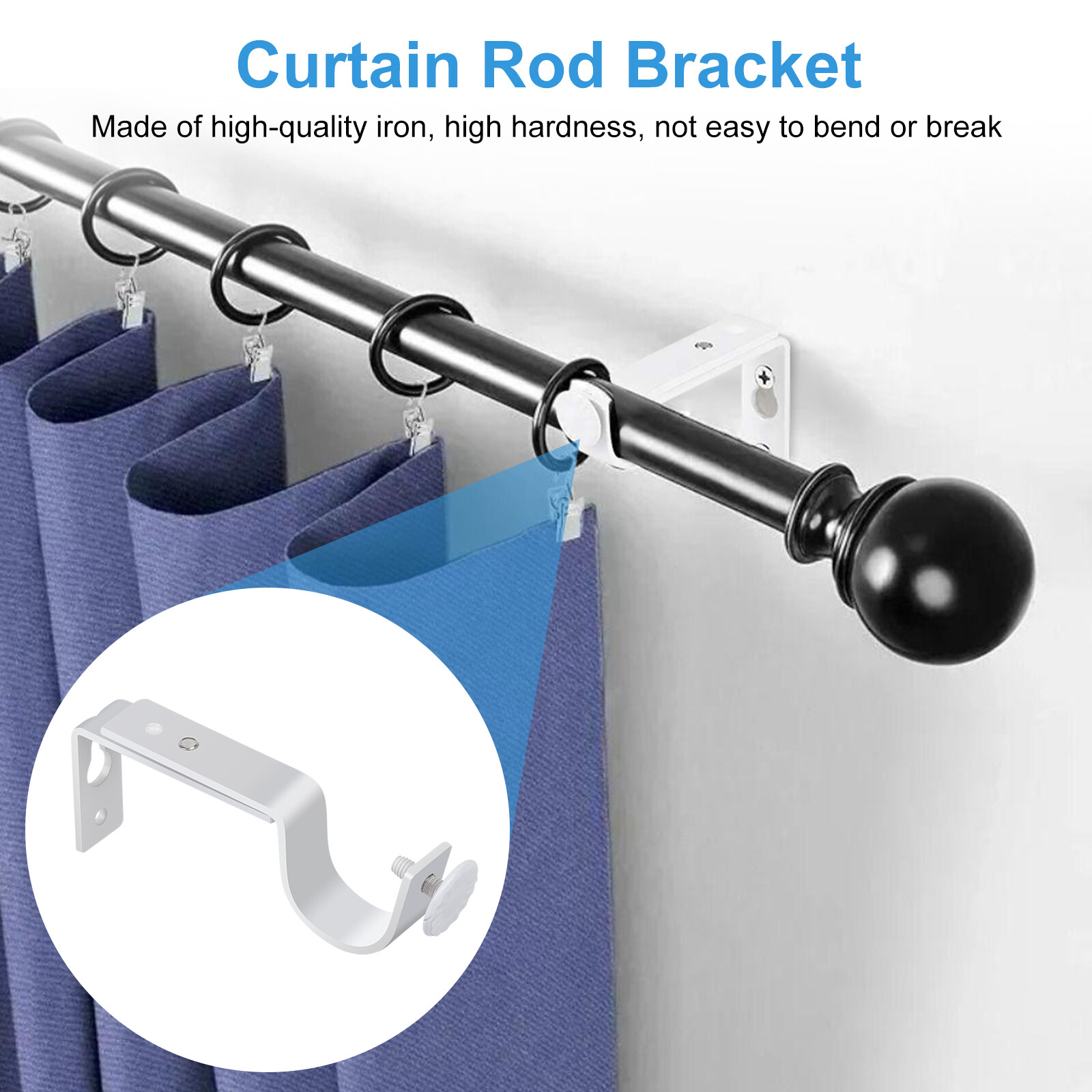 4PCS White Adjustable Curtain Rod Brackets Fit 1″-1.2″ Rods w/Screws & Anchors