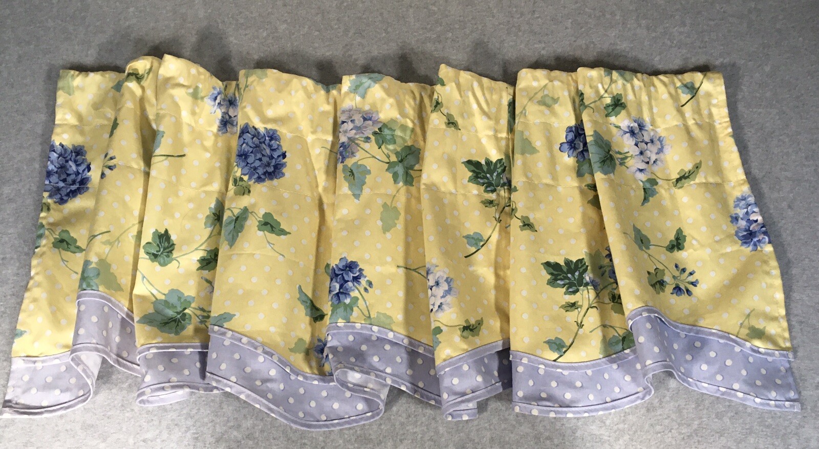 Waverly Valance Blossom Hill Hydrangea Yellow Blue Valance Dots 76 x 17 Cottage