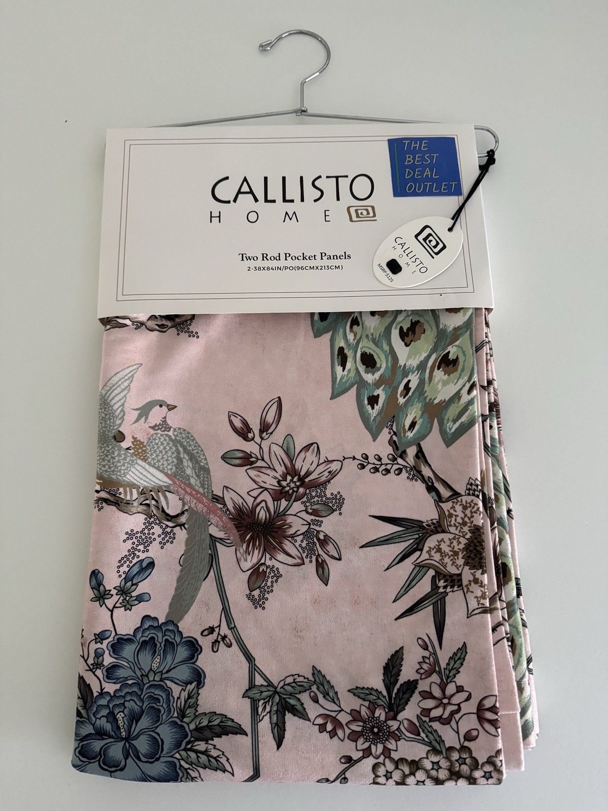 CALLISTO Window Curtains 2 Panels 38” X 84″ Peacock Birds Drapers Back Top Blush