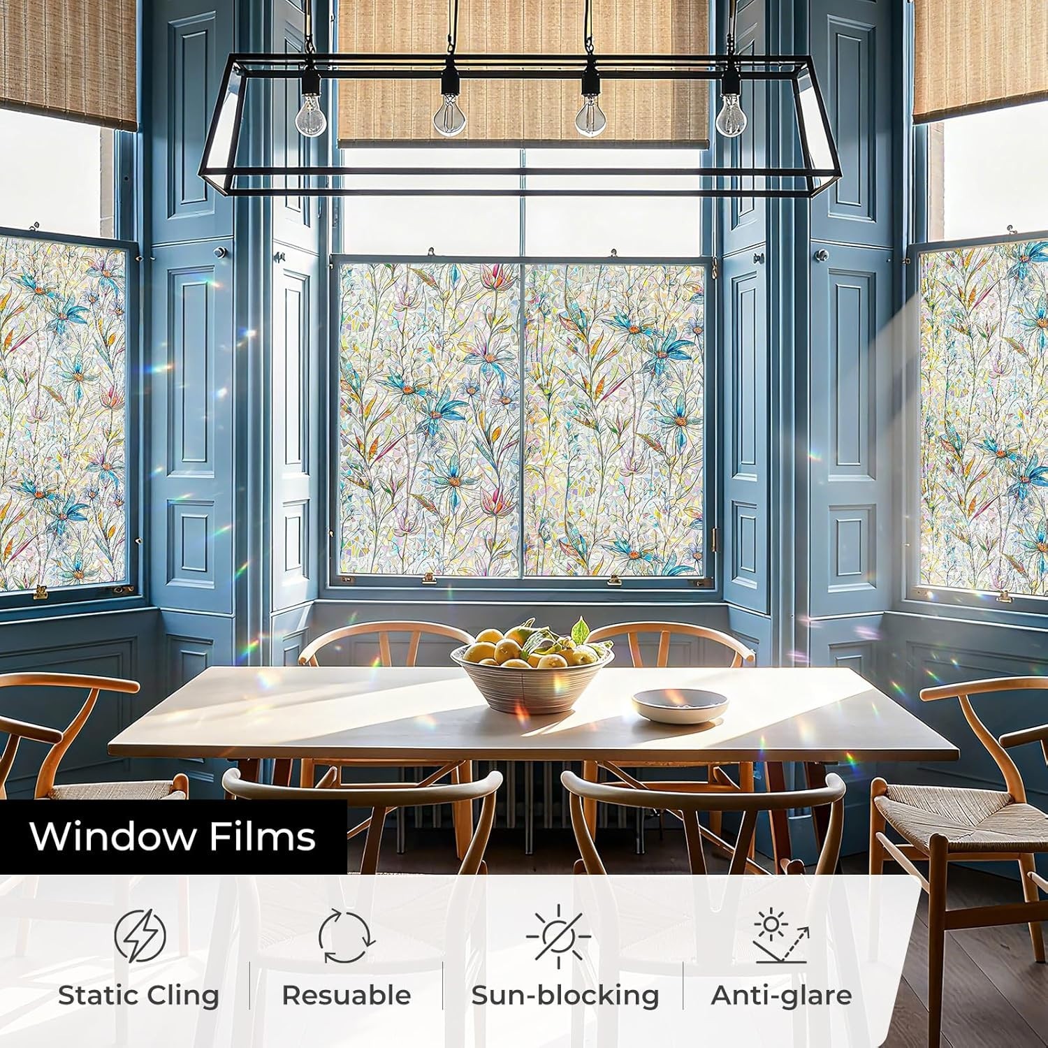Window Privacy Film, Stained Glass Decorative Static Cling, Removable Laser S…