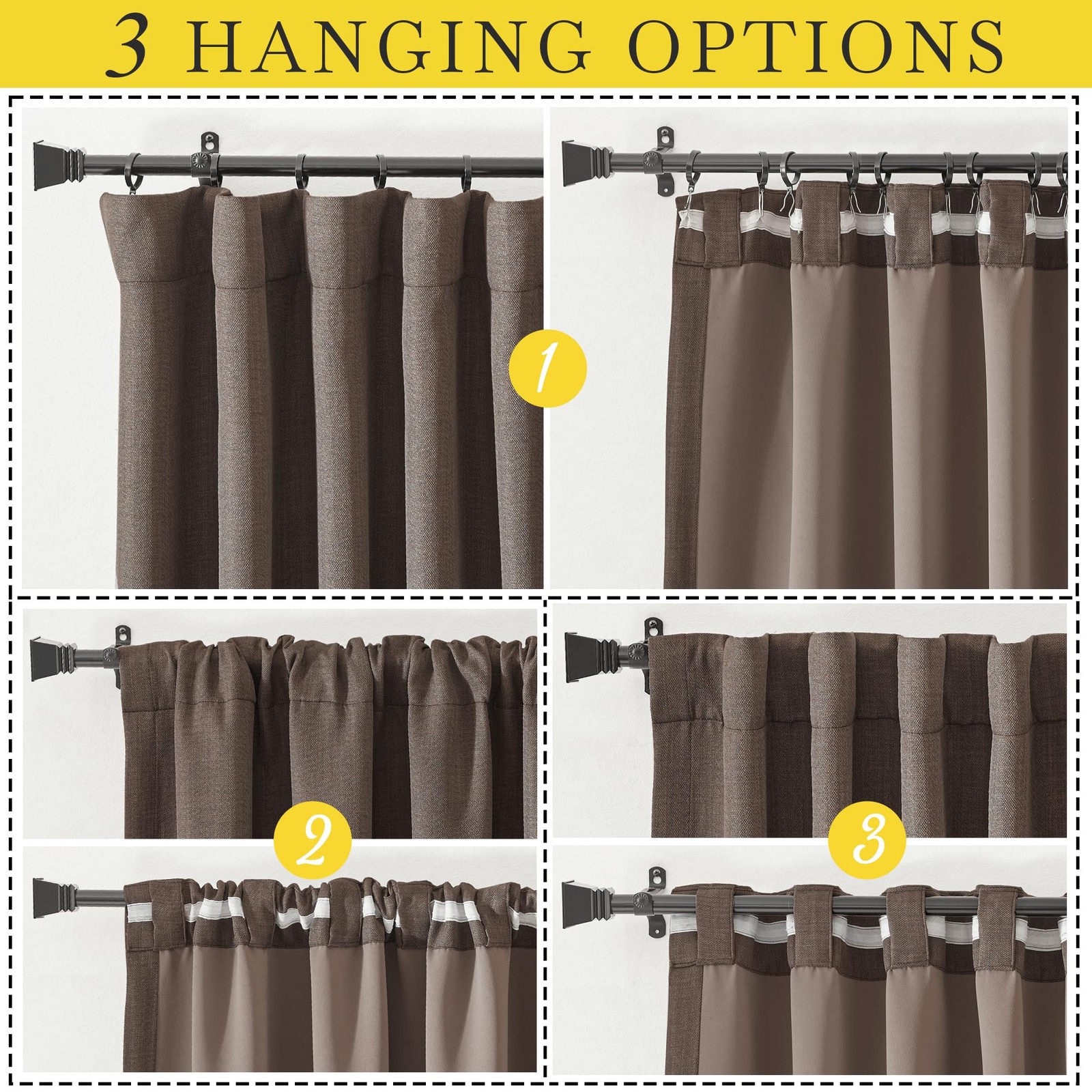 Nicetown Faux Linen Brown Blackout Curtains For Sliding Glass Door Hook