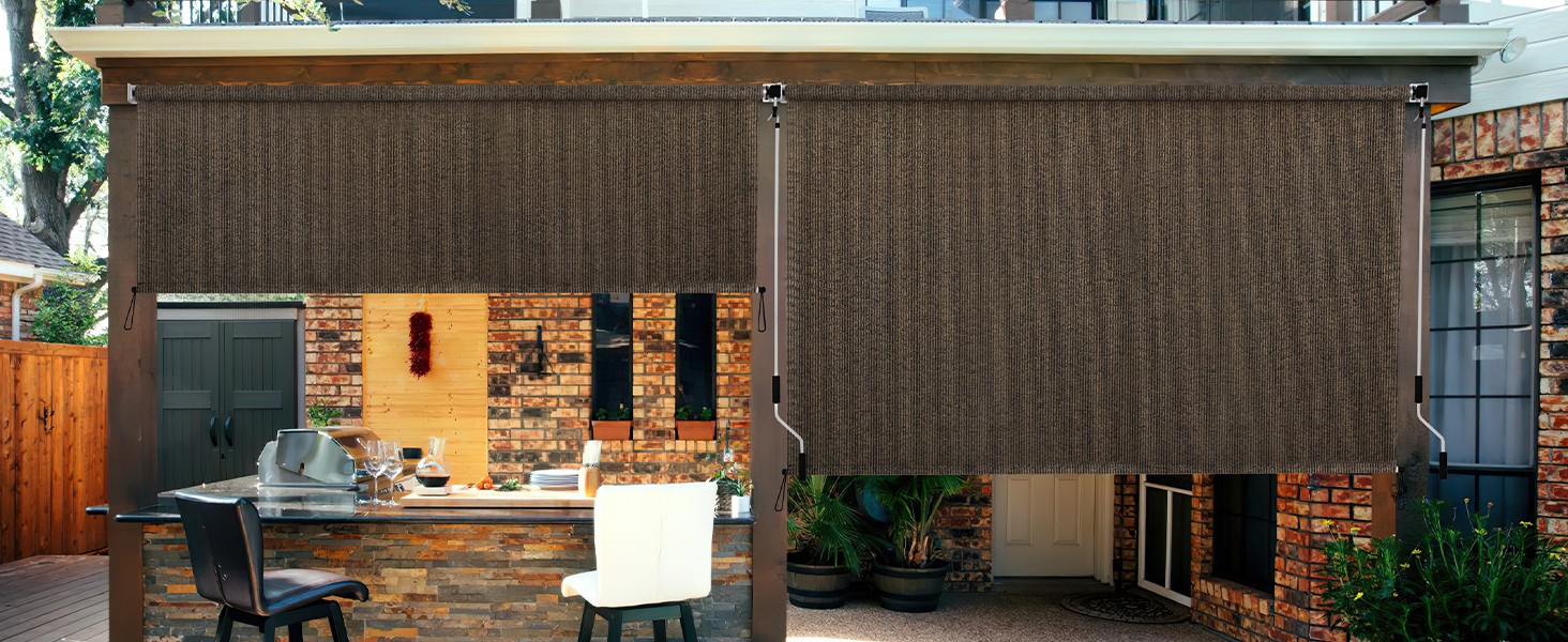 Outdoor Roller Shade 4′ W x 6′ L Cordless Patio Shades Roll Up Outdoors Blinds