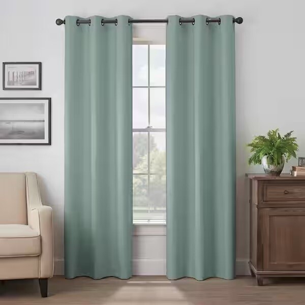 Martina Blue Solid Polyester 40 in. W x 108 in. L 100% Blackout Curtain Grommet