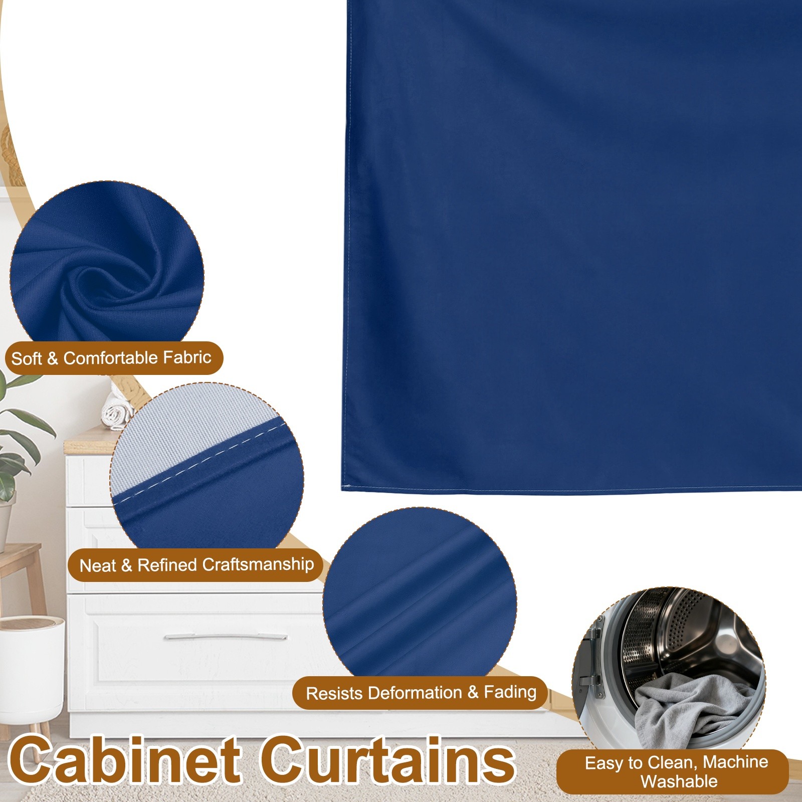 Cabinet Curtains Dust Proof Kitchen Privacy Curtain (35.4″x27.6″ Dark Blue)