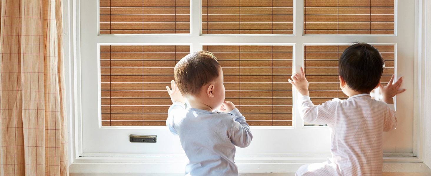 DKTIE Wooden Blinds Pattern Decorative Window Film, Sun Blocking Heat Control,