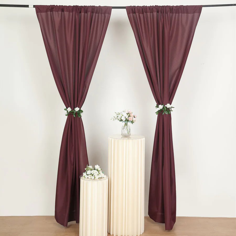 BURGUNDY 2 Drapery Panels 8 ft Polyester Backdrop CURTAINS Rod Pockets Party