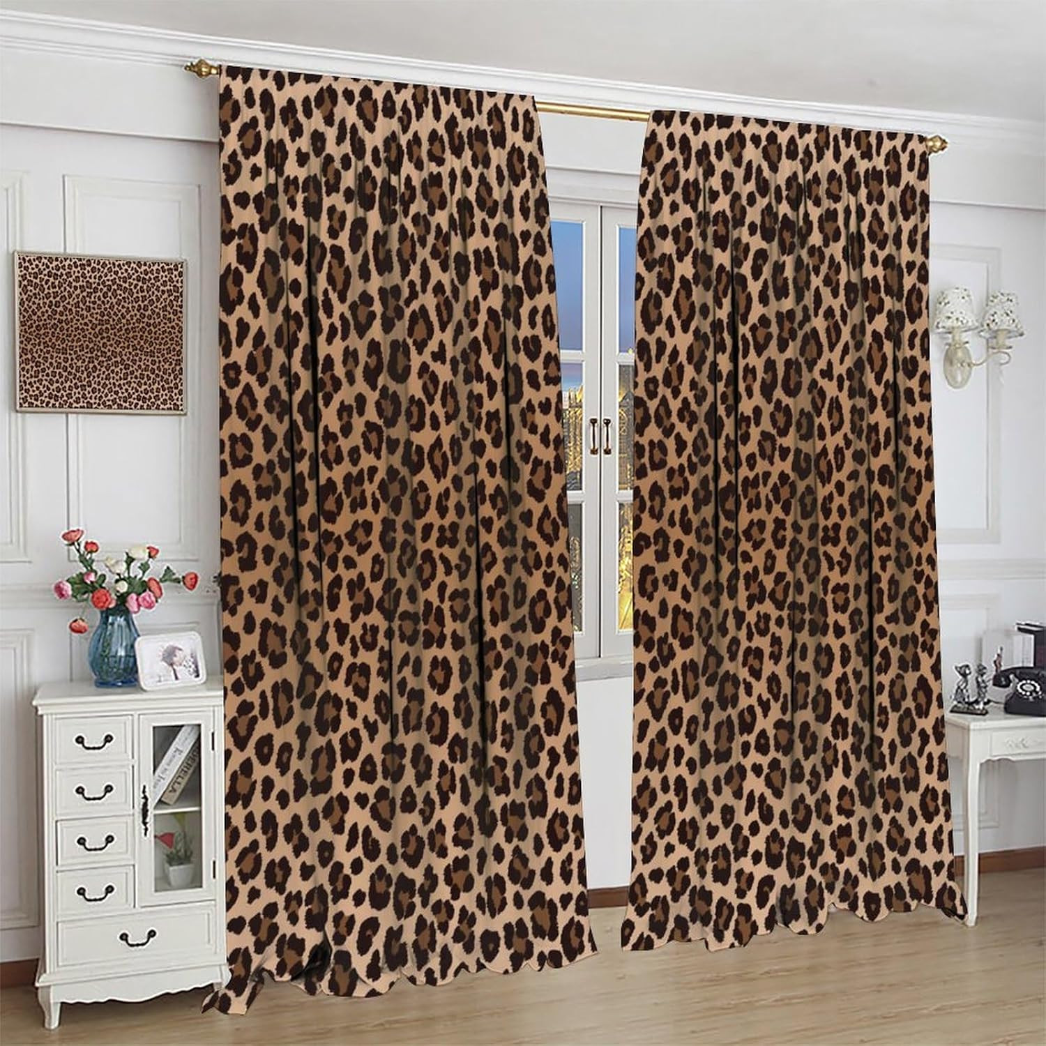 Leopard Print Blackout Curtains, 84″x84″ 2 Panel Set for Wild Home Decor