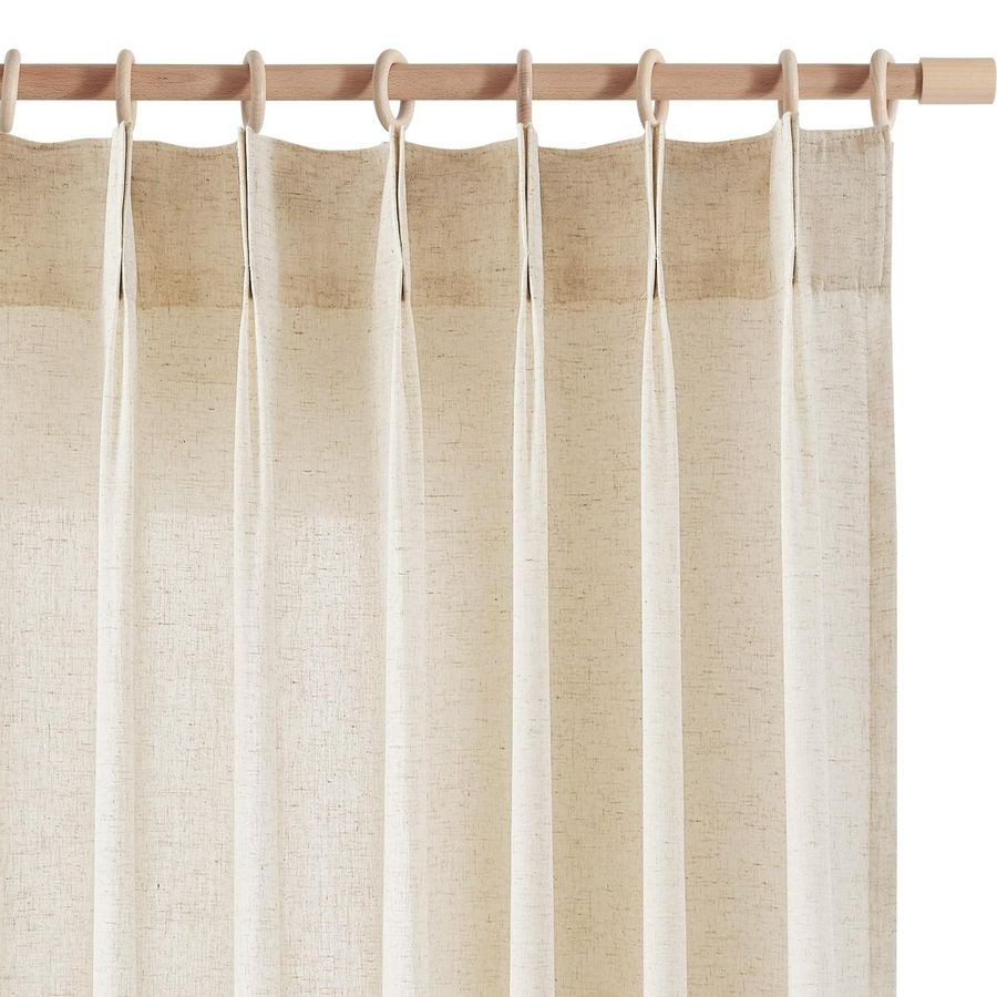 Pinch Pleated Linen Blend Curtains 44 x 108 Inches Long Natural Linen Farmhouse