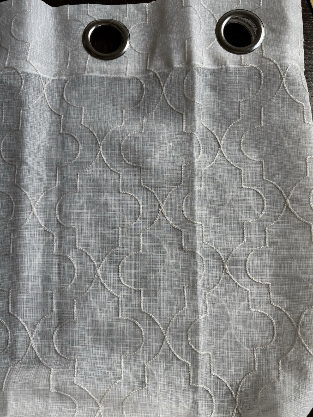 Rodeo Home – 2 Ivory Embroidered Moroccan Trellis Sheer Curtain Panels 54×96