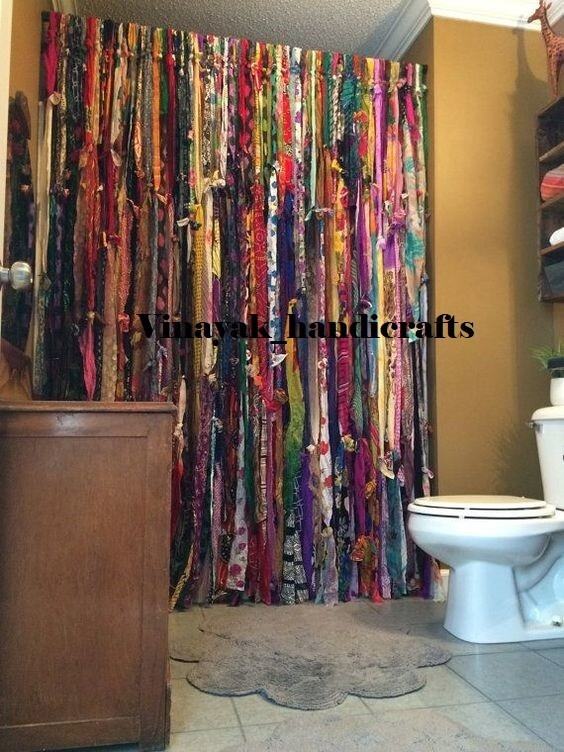 100 Strands, Bohemian gypsy rag Window Bohemian Valance Indian Backdrop curtains
