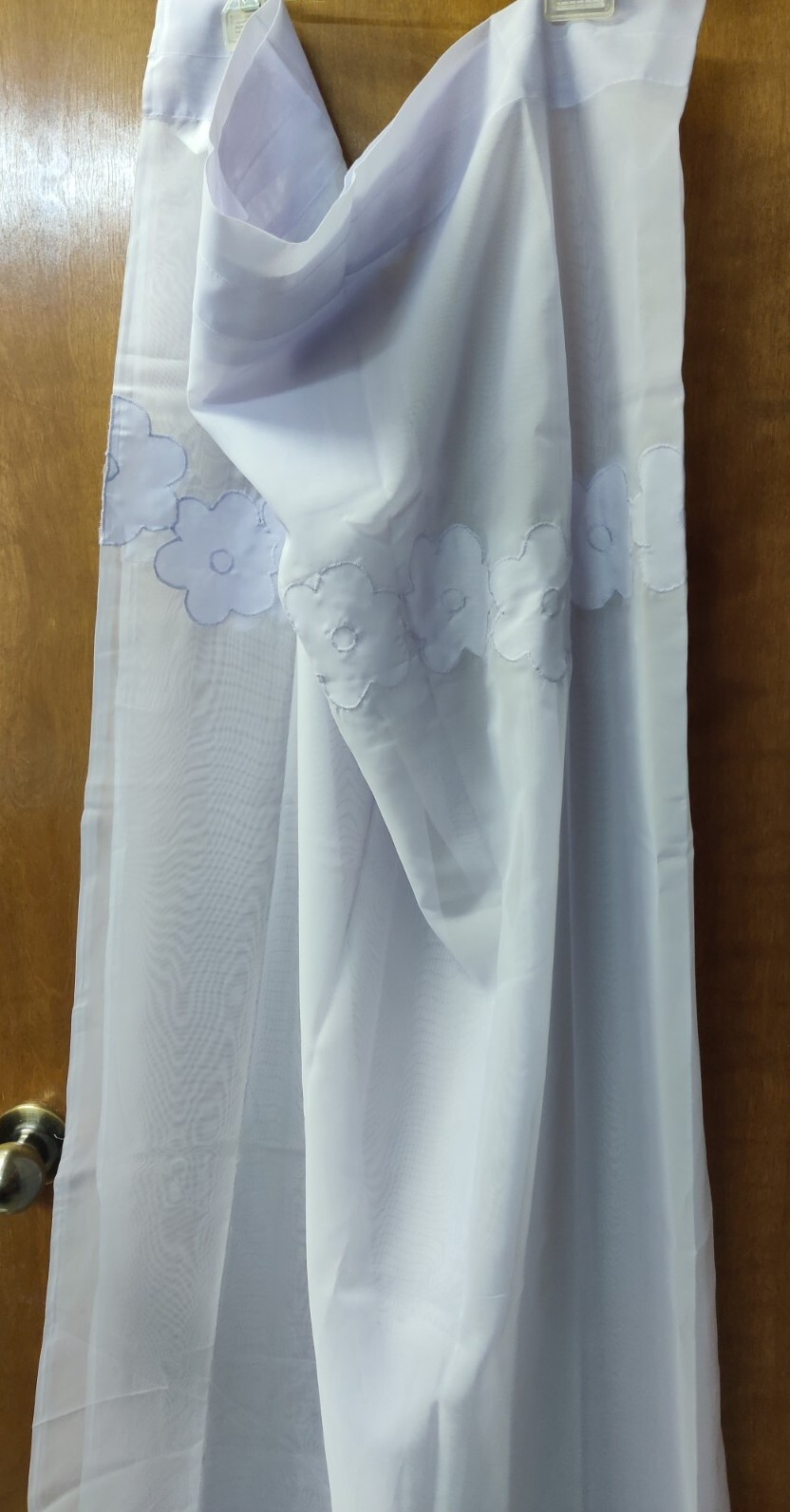 Single Springs Lavender Sheer Curtain Panel 60″X86″ Flower Applique Embroidered