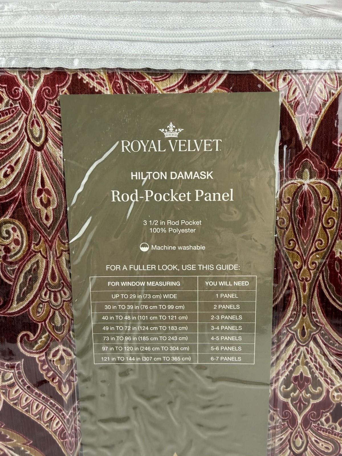 JCP Royal Velvet Hilton Hilton Damask Panel Curtain Majestic Red Multi 54″x63”