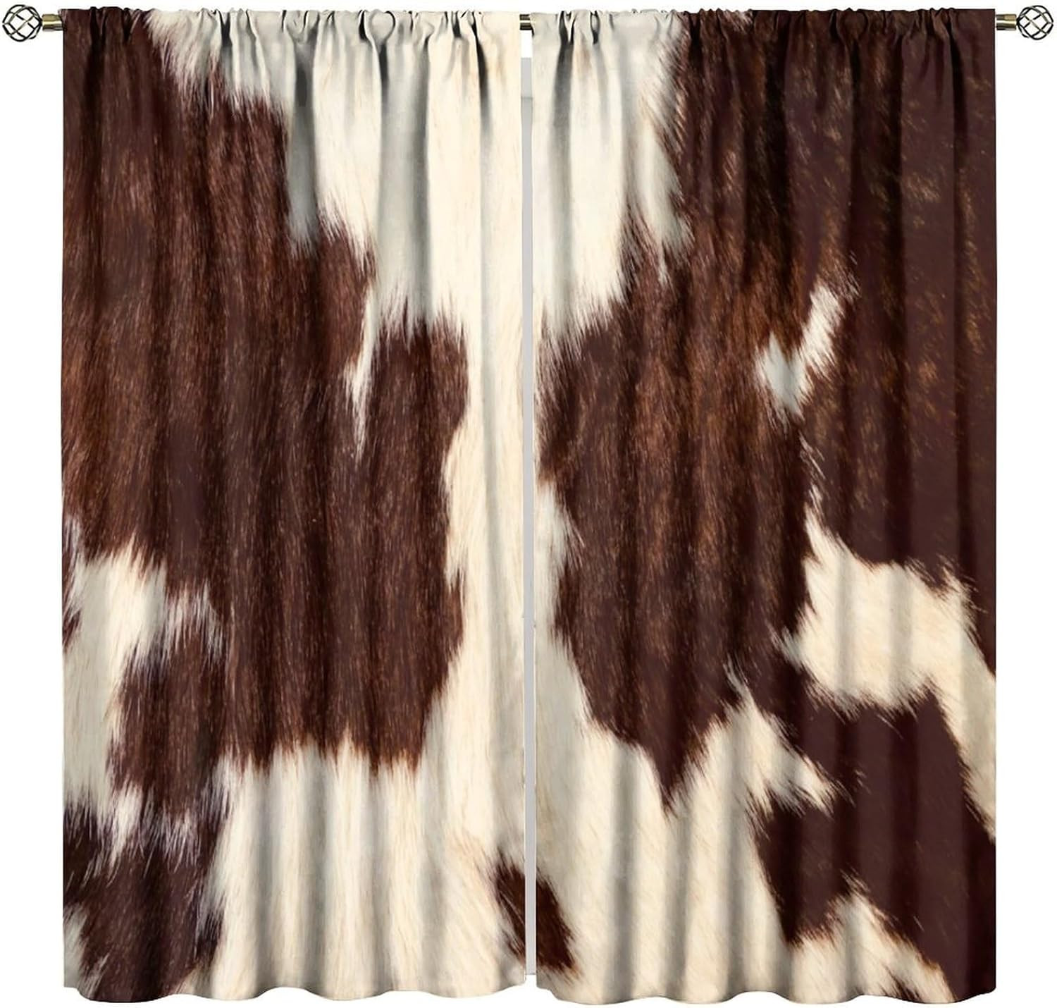 Cowhide Window Curtains Western Farm Animal Fur Skin Brown Cow Prin Blackout Win