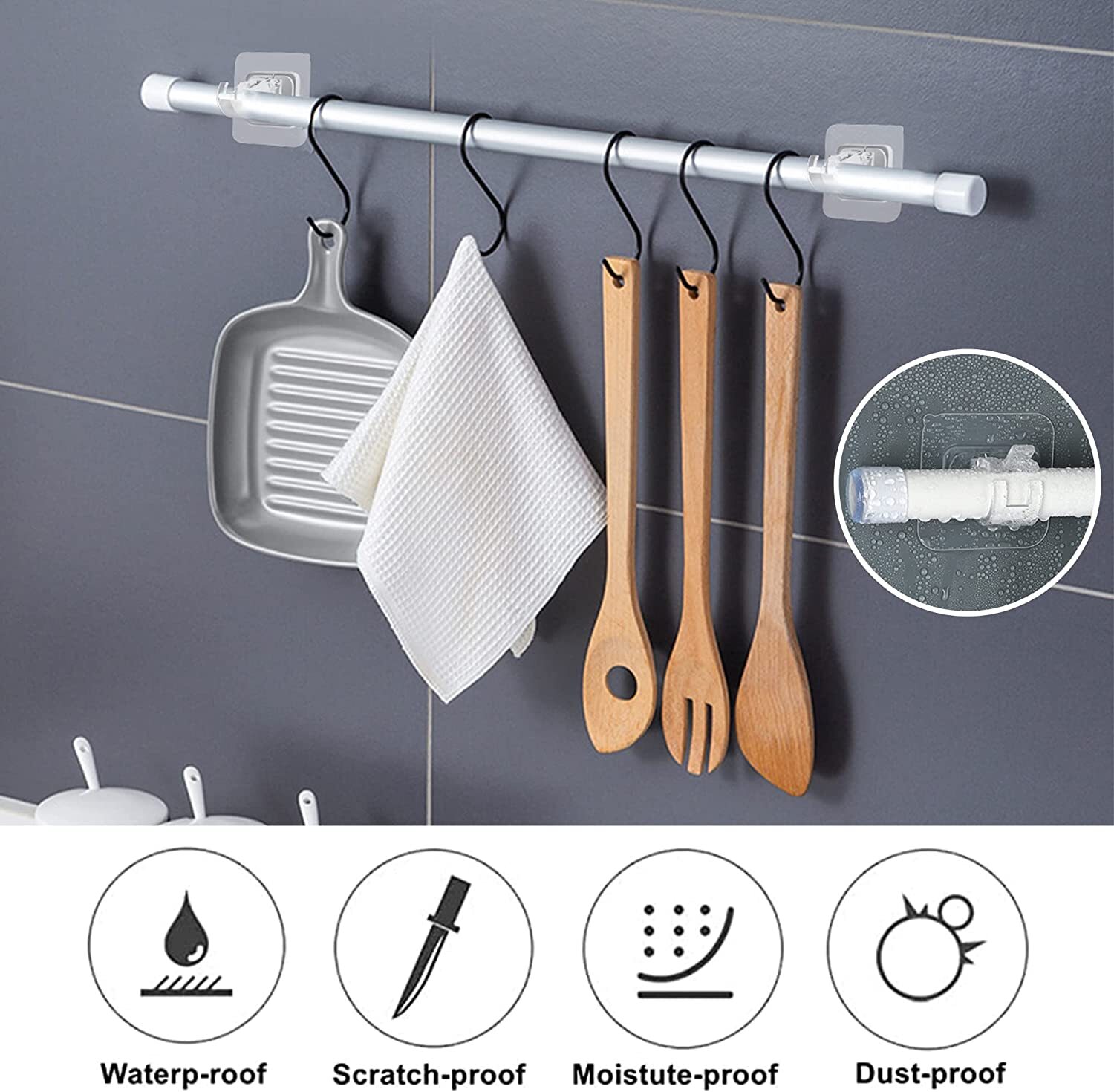 8pcs Curtain Rod Brackets Pole Drapery Hook Holder No Drilling Self Adhesive USA
