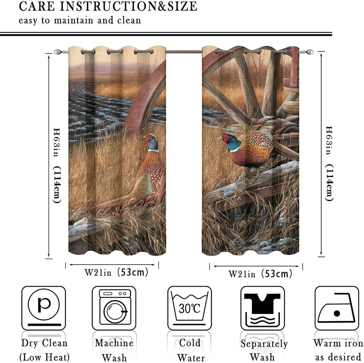Rustic Pheasants Blackout Curtains – Camouflage Wildlife Pheasants Retro Forest