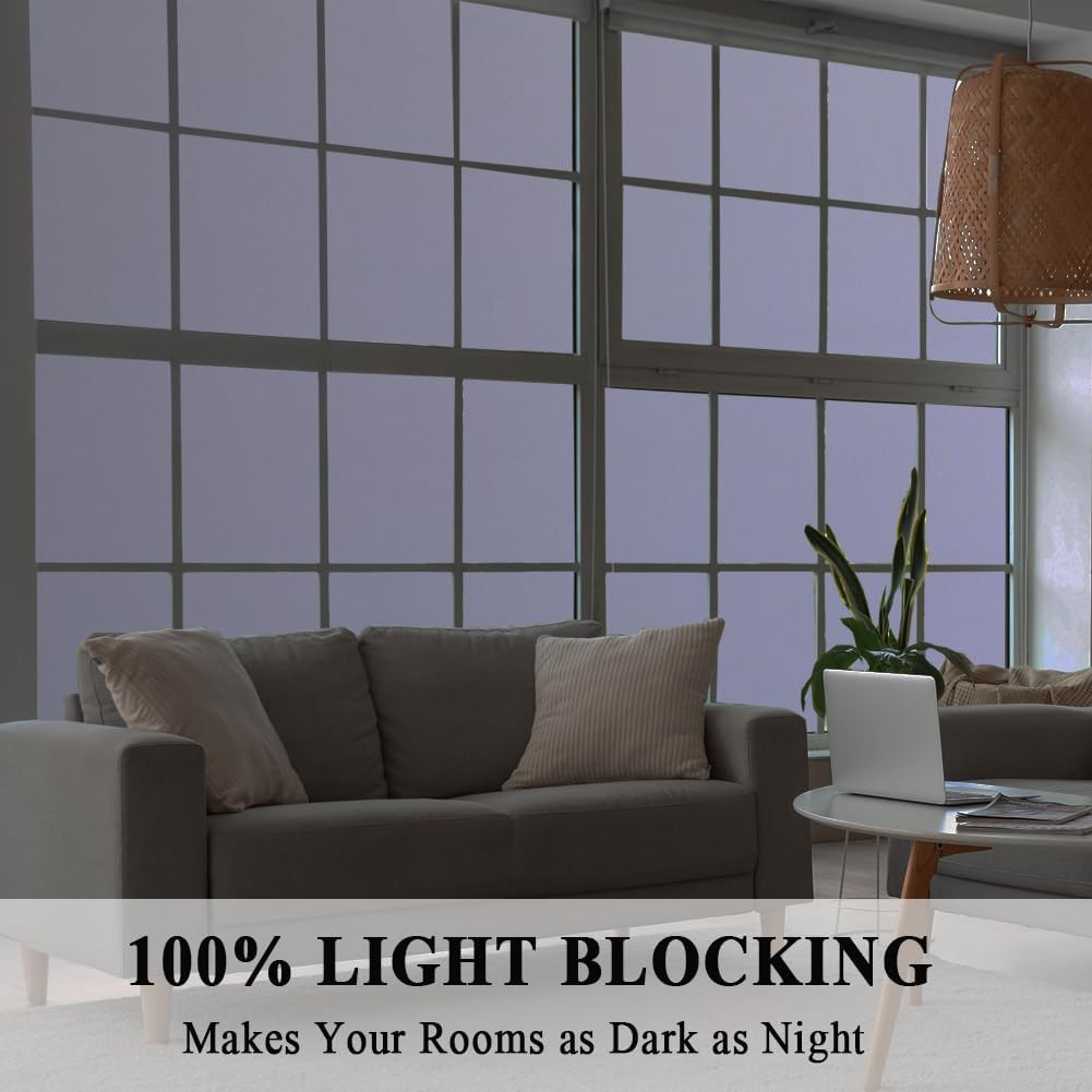 Total Blackout Window Film Whiteout 100% Light Blocking Static Cling Glass Door