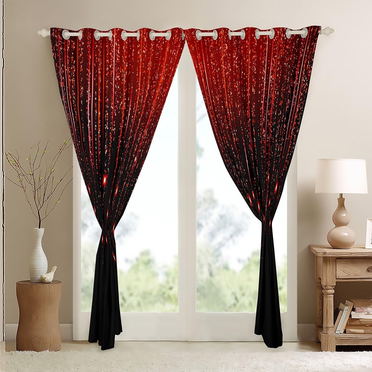 Feelyou Abstract Ombre Curtains Red Black Teens Window Curtains For Bedroom