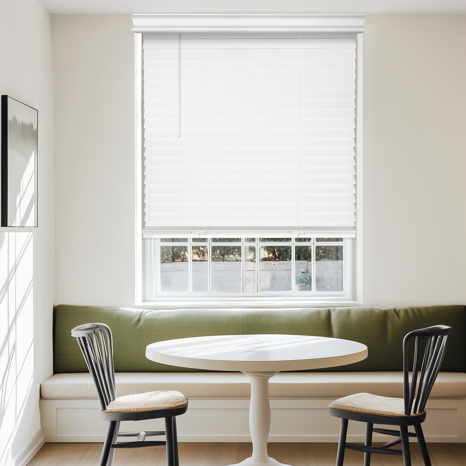 Cordless Faux Wood Blinds 2in Slats Blackout No Hole Design Valance,34.75″Wx48″H