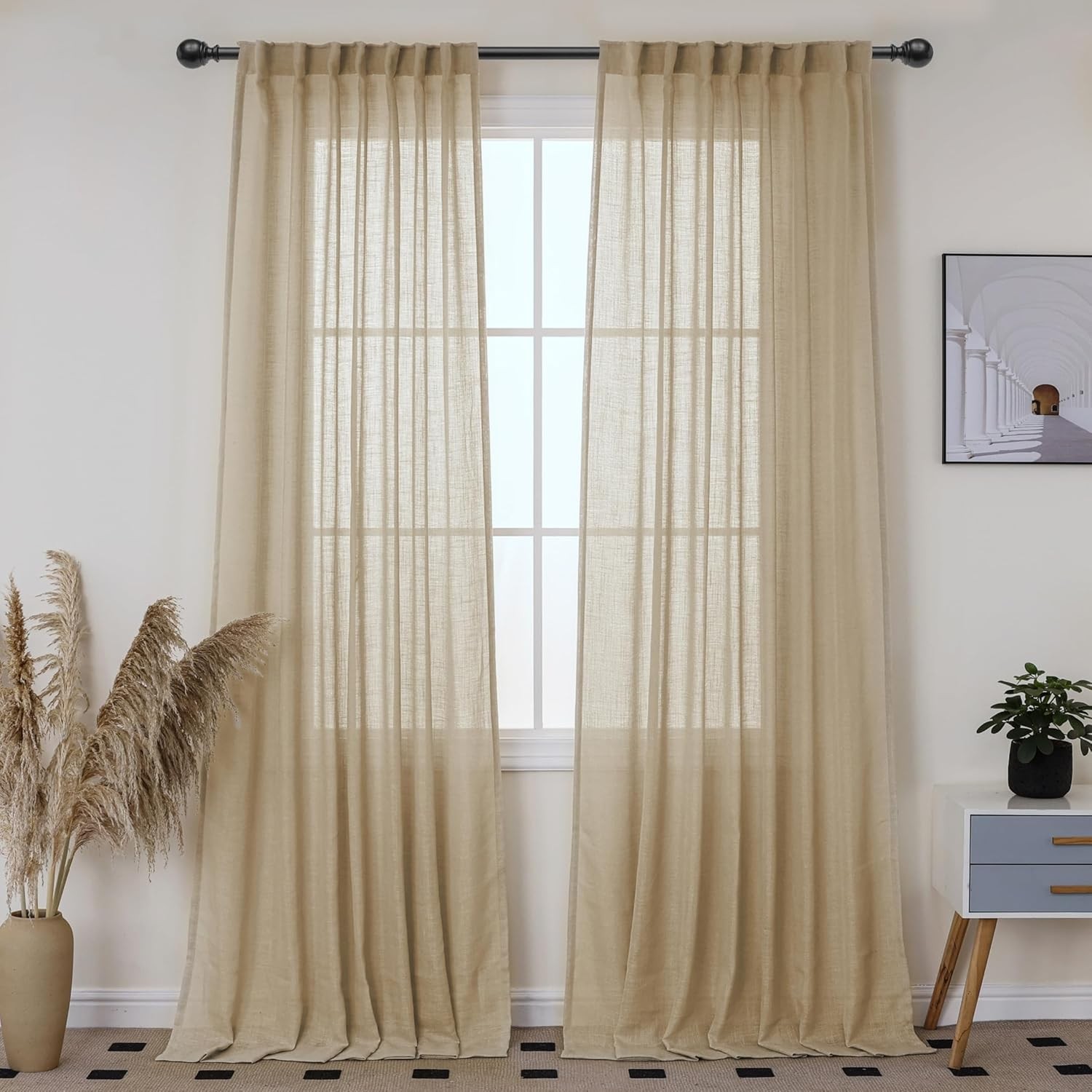 VOILYBIRD Thick Linen Texture Curtains 52×96, Khaki Living Room Rustic Farmhouse