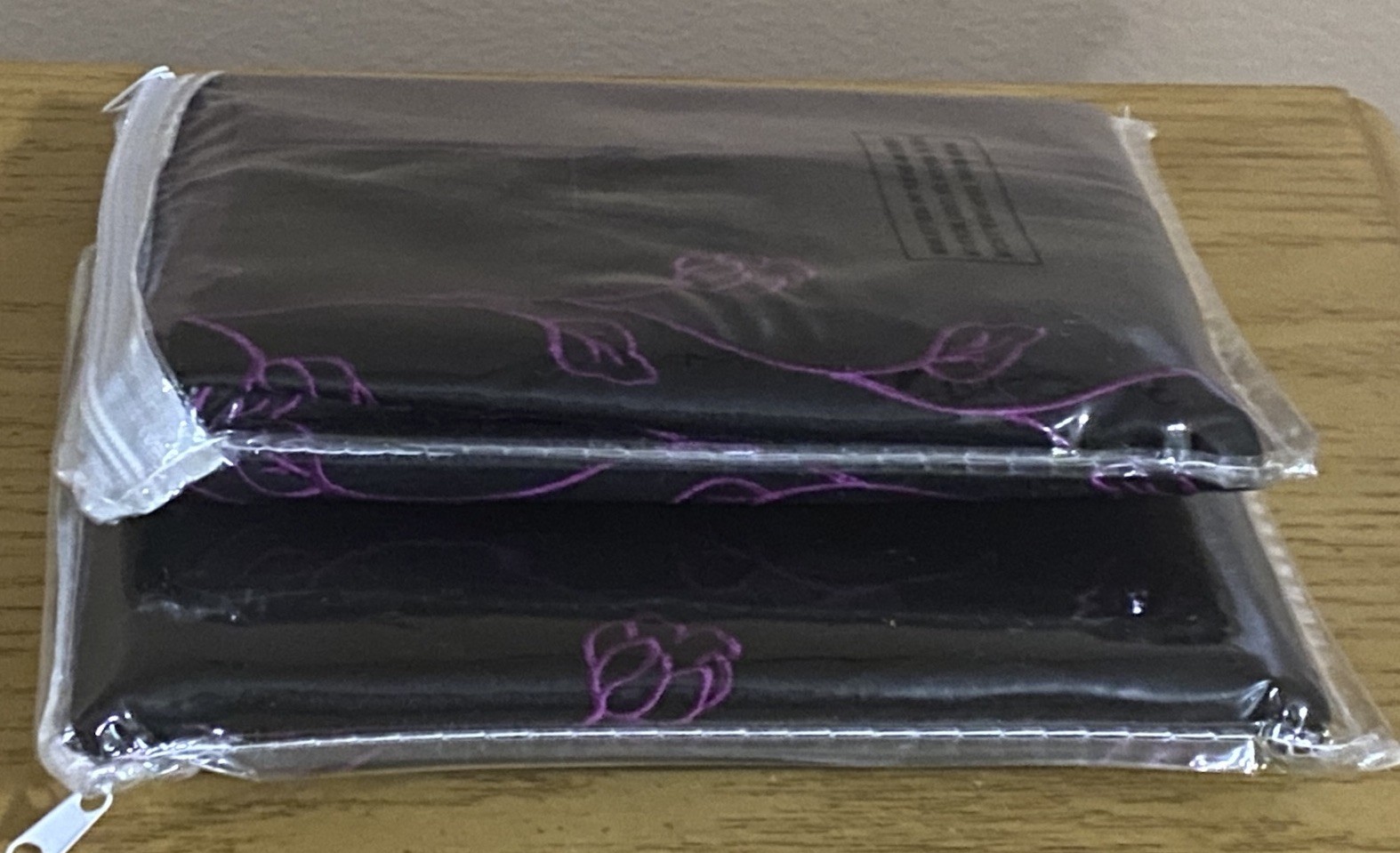Curtain Valance 80” x 17” Black And Purple Embroidered Flowers Lot Of 2