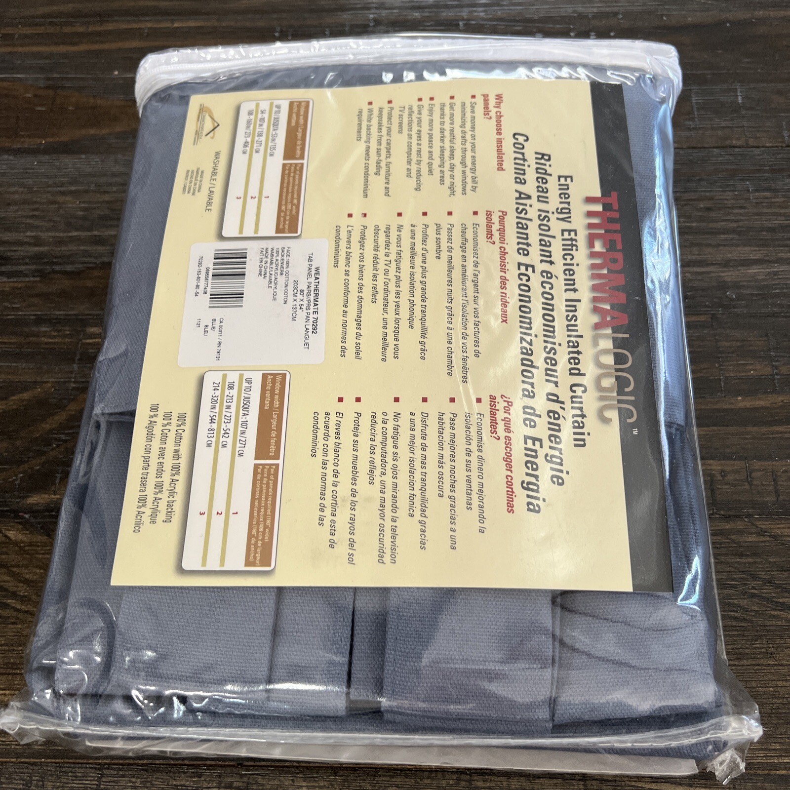 New Therma Logic Energy Efficient Insulated Curtain 80”x54” Color Blue Gray