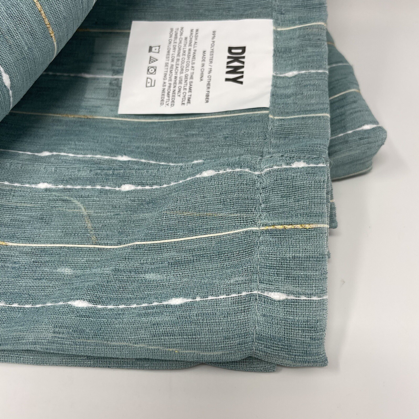 DKNY MIDAS Teal Blue Light Sheer Rod Pocket Panels Set of 2, 50″ x 96″
