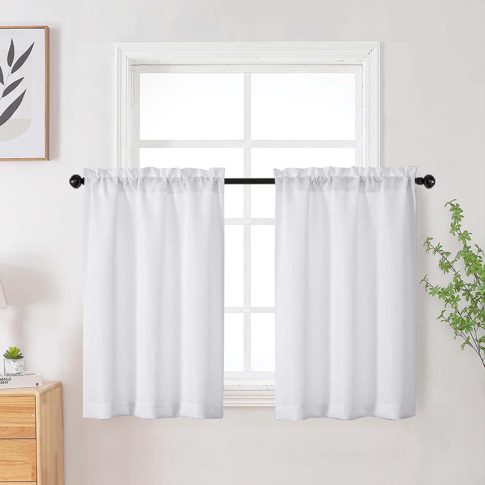 Kitchen Curtains Tier 36 Inch Length 2 Panels, 30″W x 36″L (Pack of 2) White