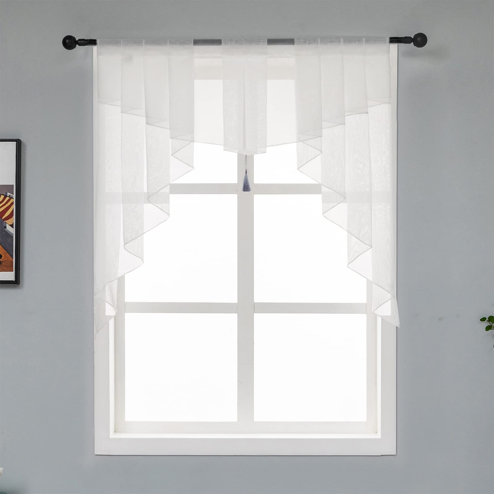 Swag Sheer Valance Curtains for Living Room, Color Matching Kitchen Valance f