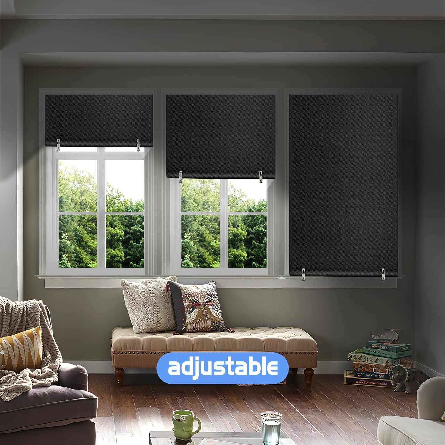 100% Blackout Roller Shades for Bedroom, No Drill Cordless Windows Rolle Shades