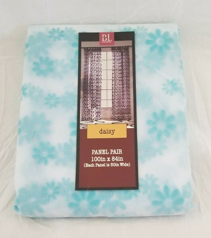 2 pc BL Home Turquoise Daisy Window Panels (1 Pair) 100″ x 84″ NIP