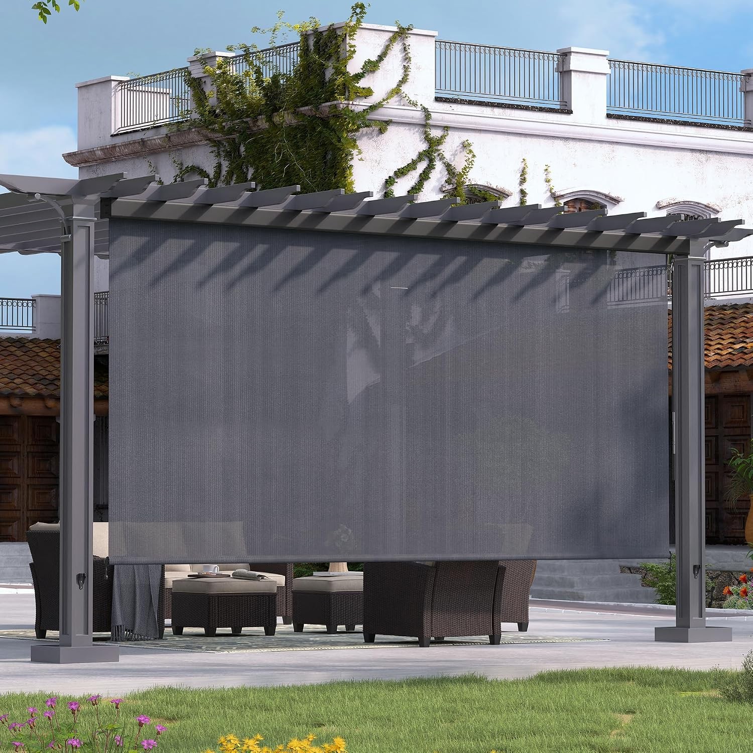 Outdoor Premium Roller Shades for Patio, Exterior Cordless Outdoor Blinds Porch