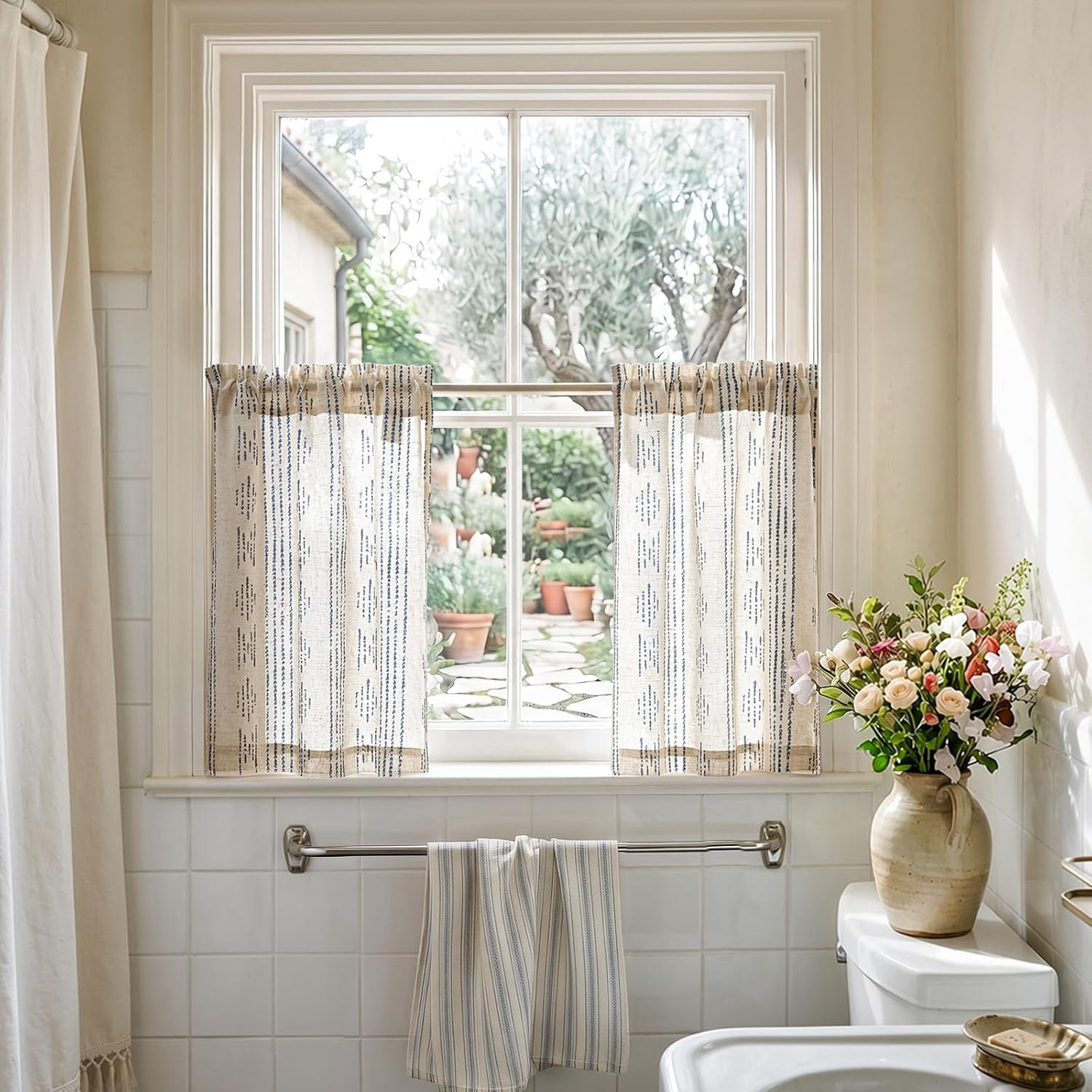 Jinchan Boho Kitchen Curtains Linen Tier Curtains 36 Inches Bohemian Cafe Small