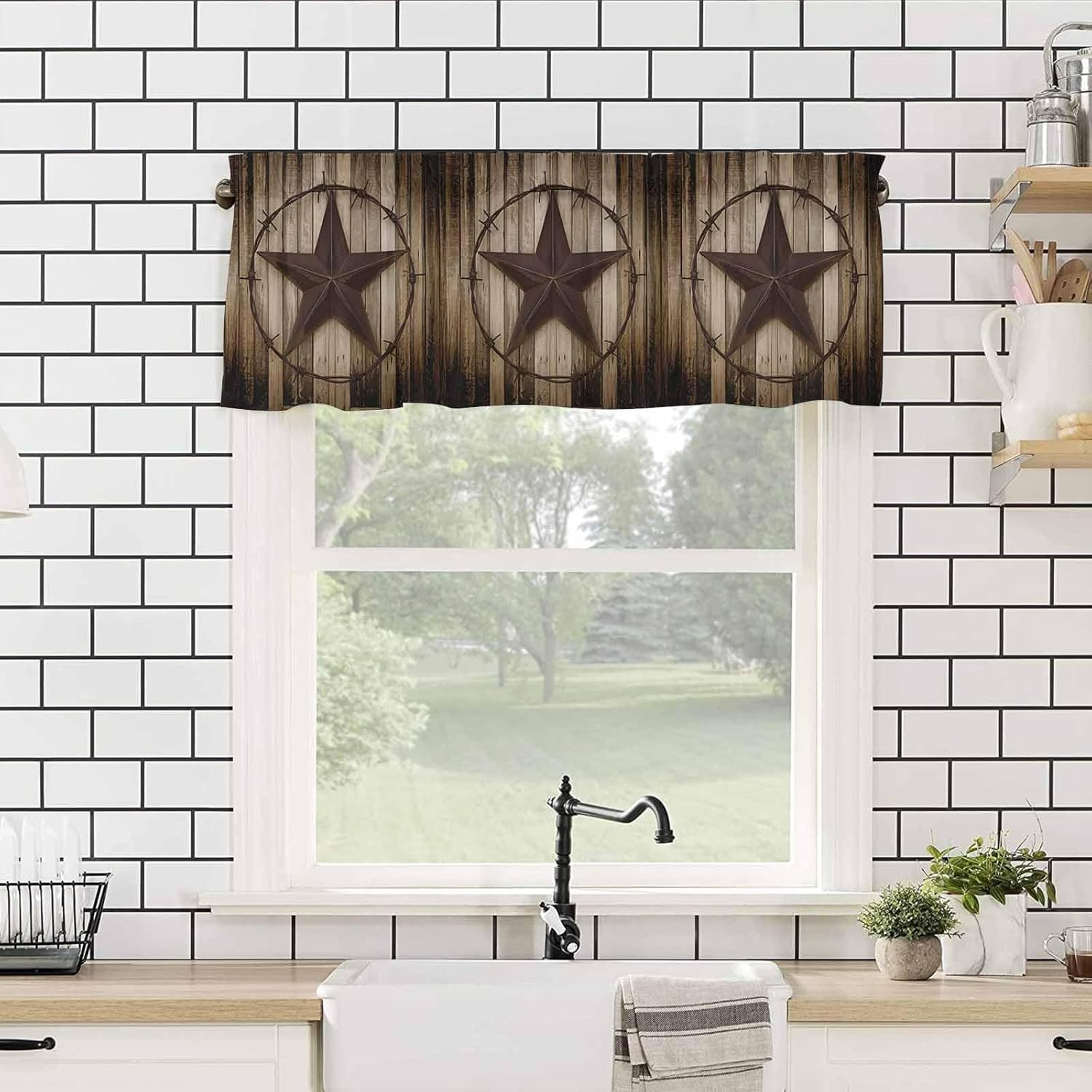 Western Texas Star Valance Curtain – Rustic Charm for Kitchen & Living Room